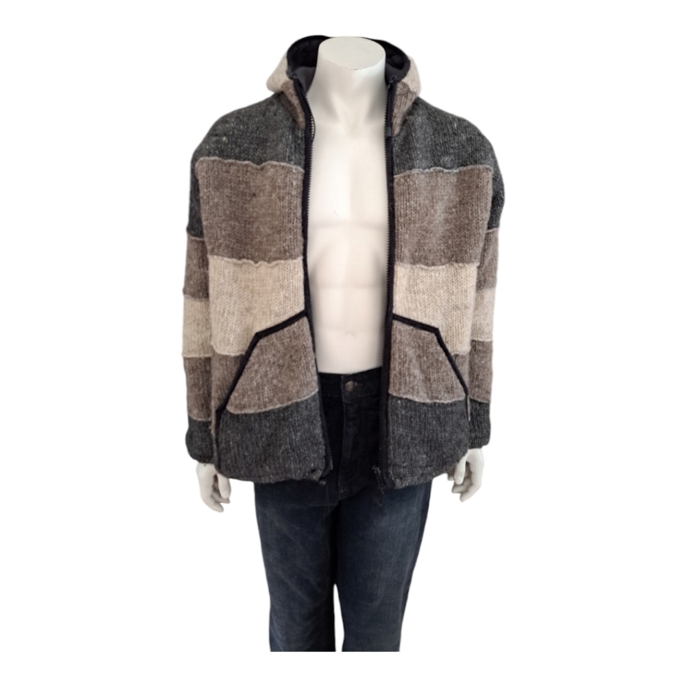 Laudromat wool men's jacket hooded coat sweater cardigan Made in Nepal - Picture 7 of 15